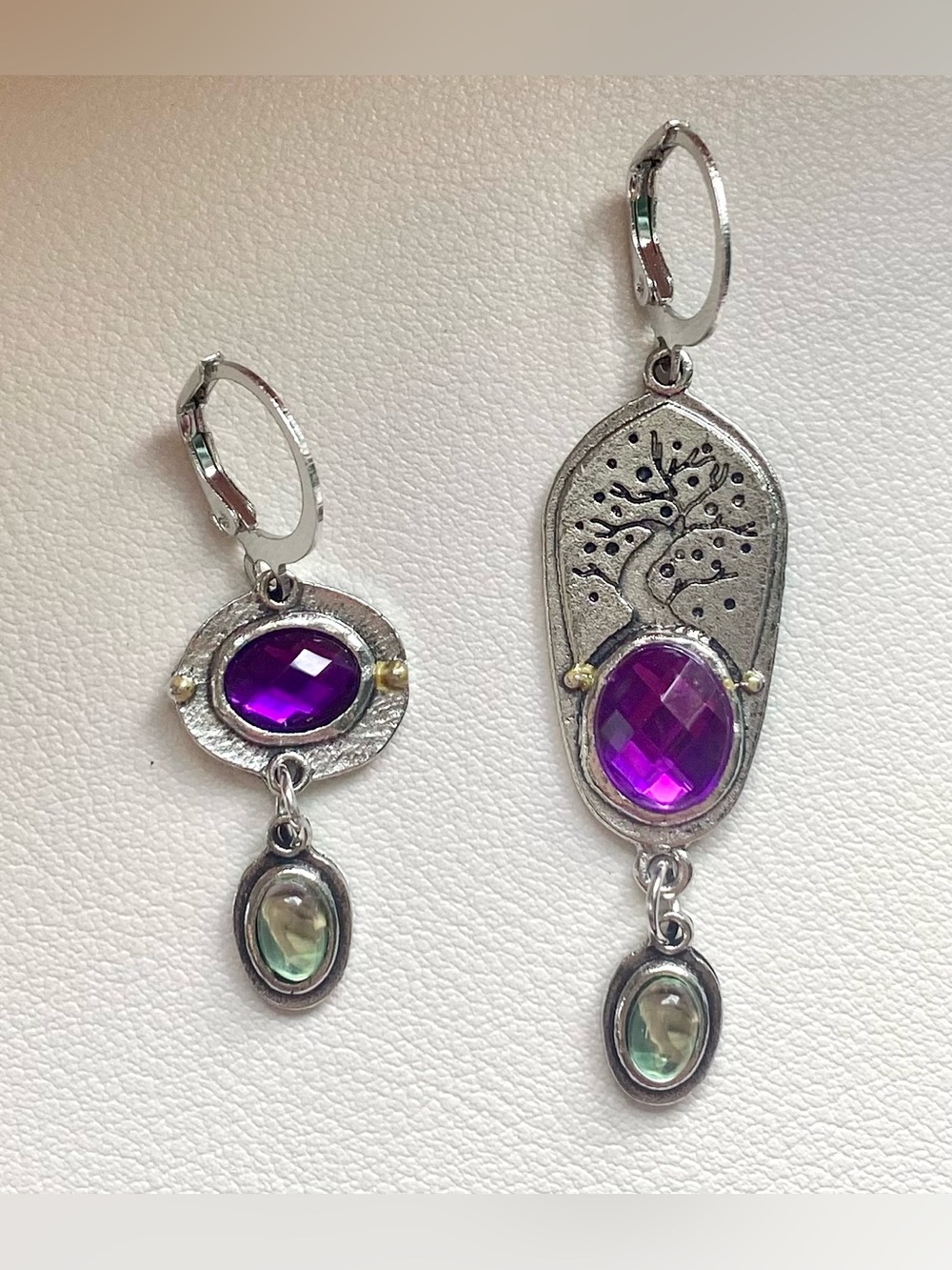 Handcrafted Silver-Tone Earrings with Purple Gemstones